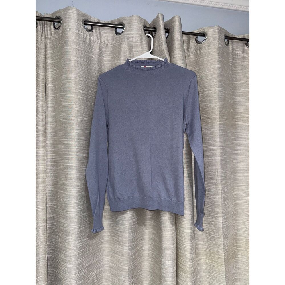 Boden Lara Frill Merino Wool Sweater inslate blue size 8 medium
